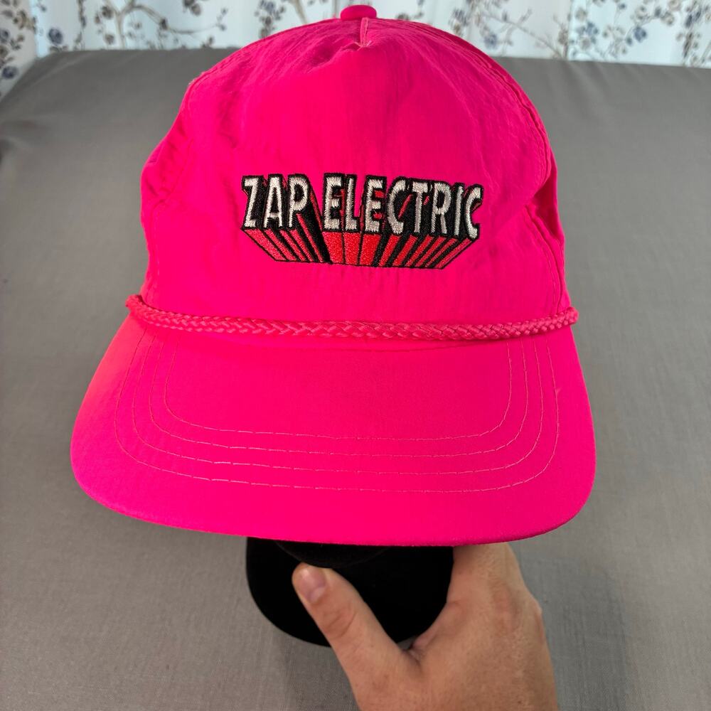 Vintage Zap Electric Neon Pink Snapback Hat Yupoong USA Made Cap